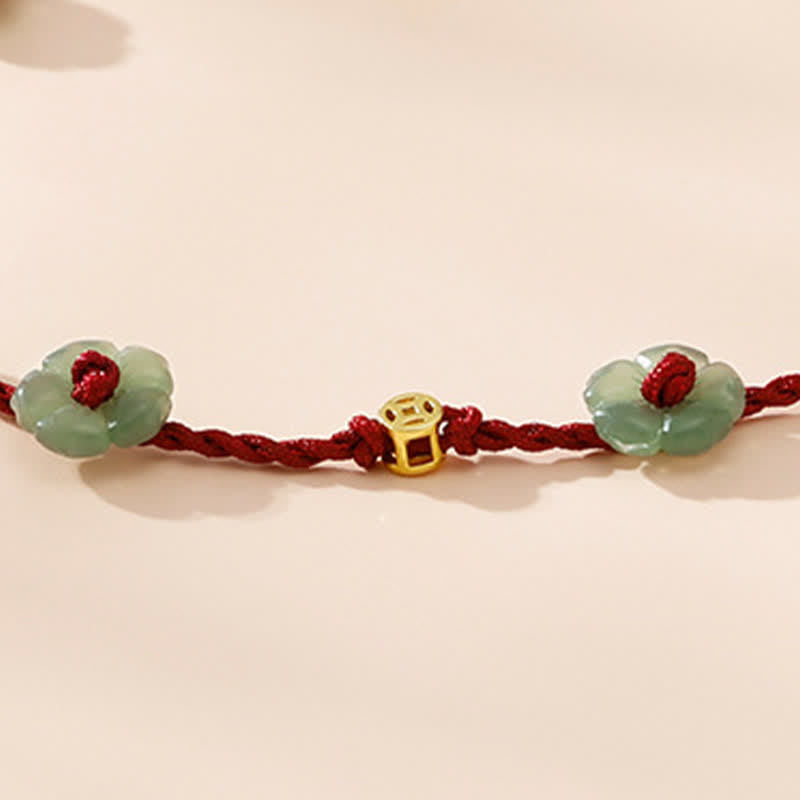 Buddha Stones Hand-Woven Red String Protection Floral Charm Anklet - image 10