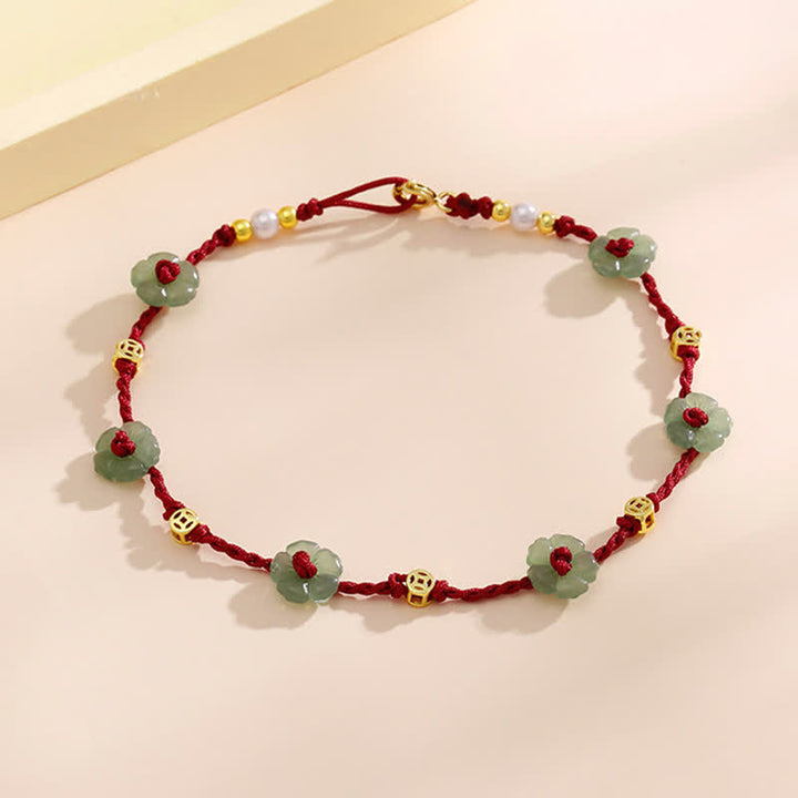 Buddha Stones Hand-Woven Red String Protection Floral Charm Anklet - image 3