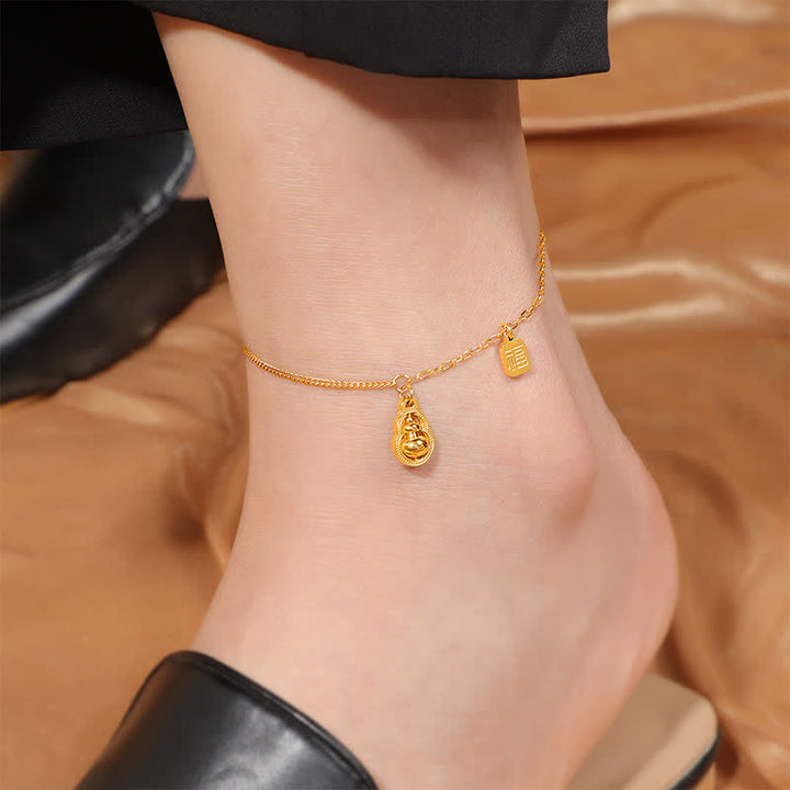 Buddha Stones Titanium Steel Fu Character Rotatable Gourd Fortune Anklet - image 4