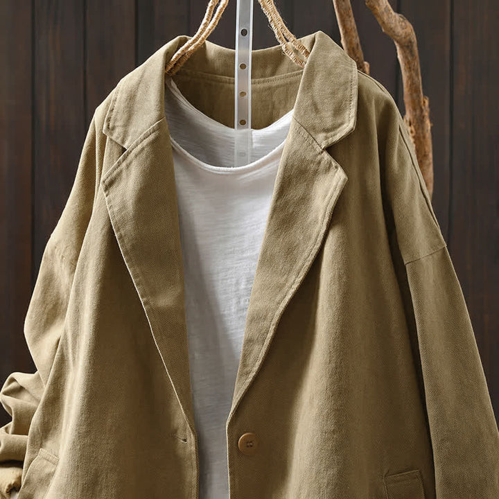 Buddha Stones Spring Fall Buttons Lapel Collar Long Sleeve Mid-length Women's Jacket With Pockets - image 3