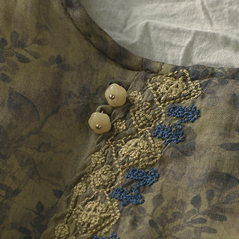 Buddha Stones Embroidery Design Leaves Women's Three Quarter Sleeve Shirt - image 16