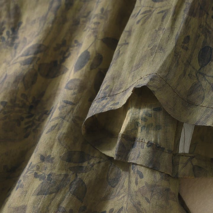 Buddha Stones Embroidery Design Leaves Women's Cotton Linen Three Quarter Sleeve Shirt - image 17