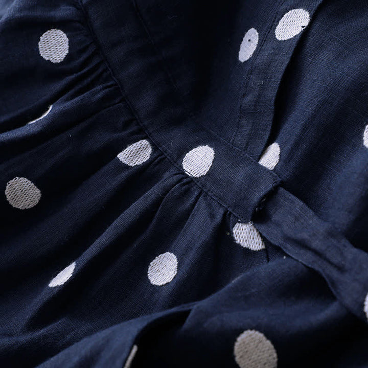 Buddha Stones Polka Dot V-Neck Lace-up Women's Midi Dress With Pockets - image 5