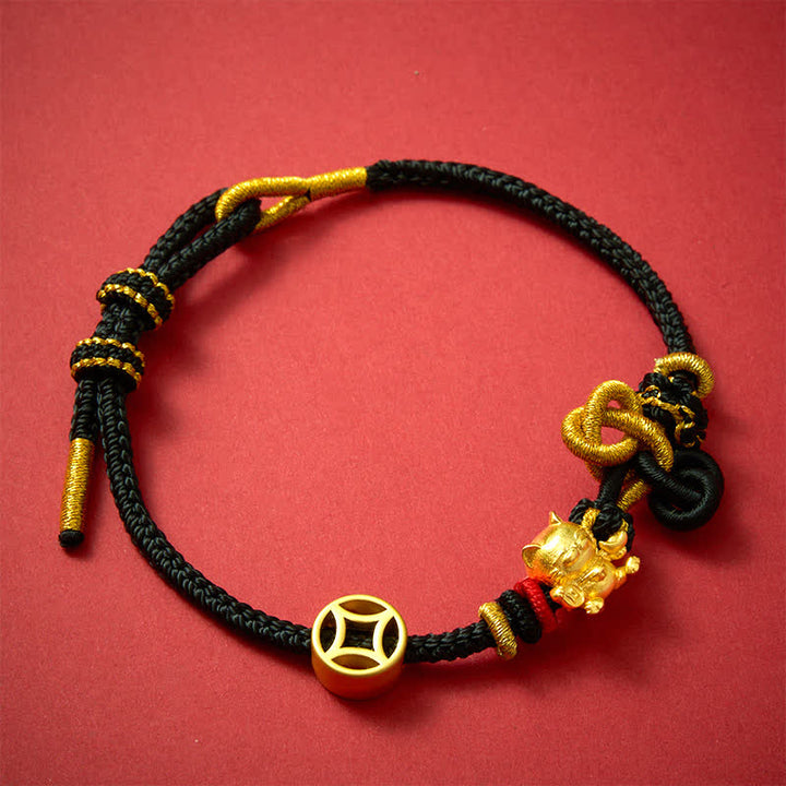 Buddha Stones Golden Lucky Cat Red String Protection Braided Bracelet - image 15