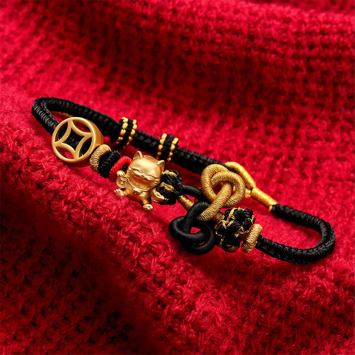Buddha Stones Golden Lucky Cat Red String Protection Braided Bracelet - image 16