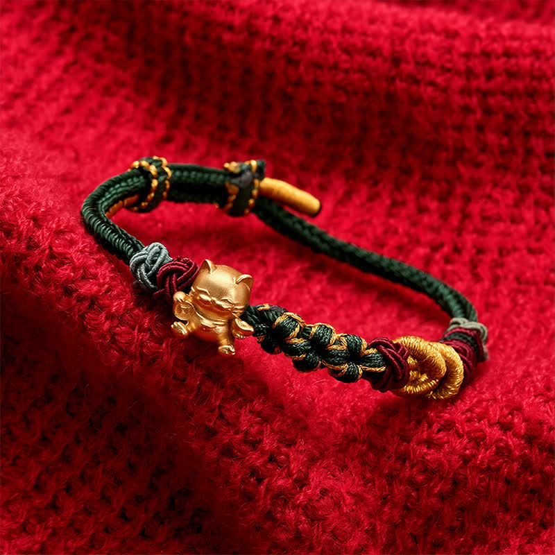 Buddha Stones Hand-Woven Red String Lucky Cat Protection Bracelet - image 2