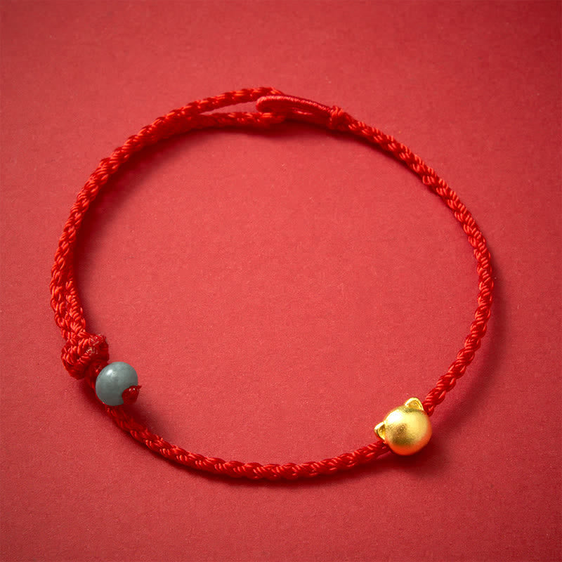 Buddha Stones Copper Cat Head Jade Red String Connection Bracelet - Red String(Protection ♥ Luck) - image 0