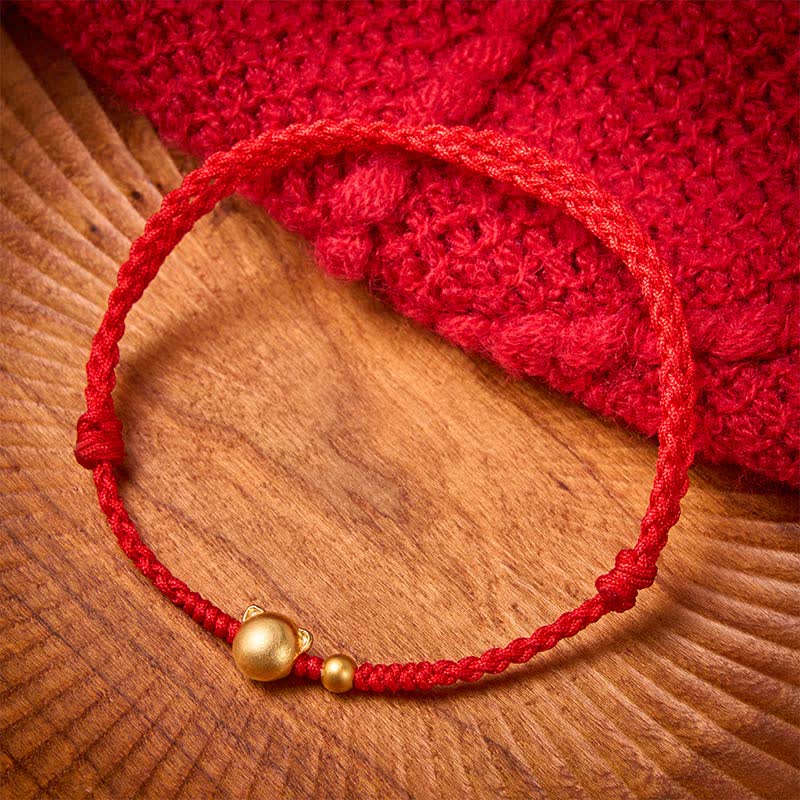 Buddha Stones Red String Copper Cat Head Protection Bracelet - Red String(Protection ♥ Luck) - image 0