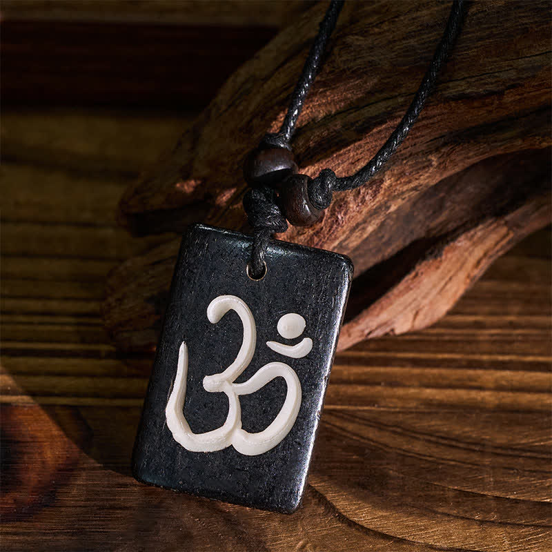 Buddha Stones Hand Carved Bone Bead OM Tibetan Mindfulness Pendant Necklace - image 4