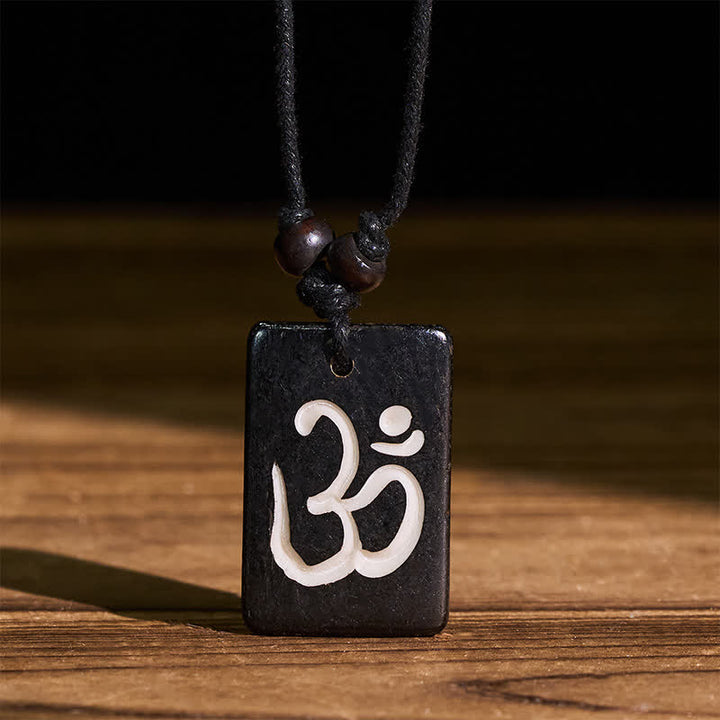 Buddha Stones Hand Carved Bone Bead OM Tibetan Mindfulness Pendant Necklace - OM(Mindfulness ♥ Connection) - image 0