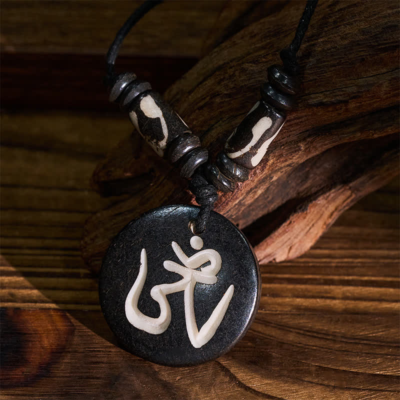 Buddha Stones Bone Bead OM Tibetan Round Pendant Connection Necklace - image 4