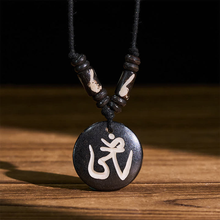 Buddha Stones Bone Bead OM Tibetan Round Pendant Connection Necklace - image 1