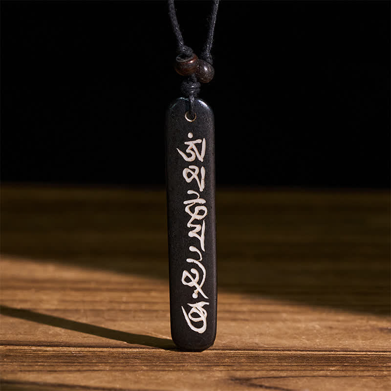Buddha Stones Hand-Carved Bone Bead Om Mani Padme Hum Peace Necklace - Om Mani Padme Hum(Love ♥ Focus) - image 0