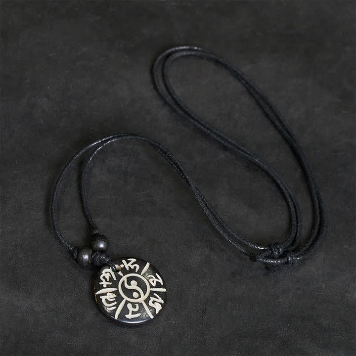 Buddha Stones Hand Carved Bone Bead Om Mani Padme Hum Yin Yang Protection Necklace - image 3