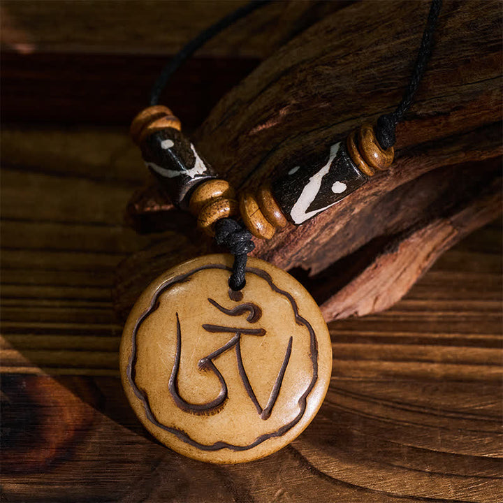 Buddha Stones Bone Bead OM Hand Carved Tibetan Pendant Compassion Necklace - image 4