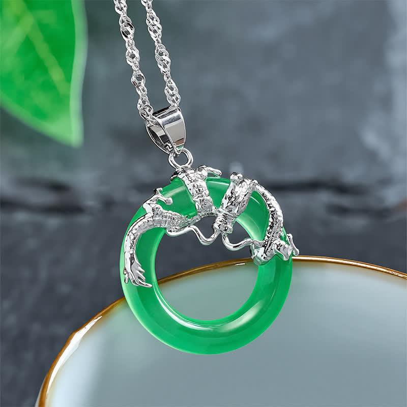 Buddha Stones Jade Dragon Round Pendant Protection Necklace - image 8