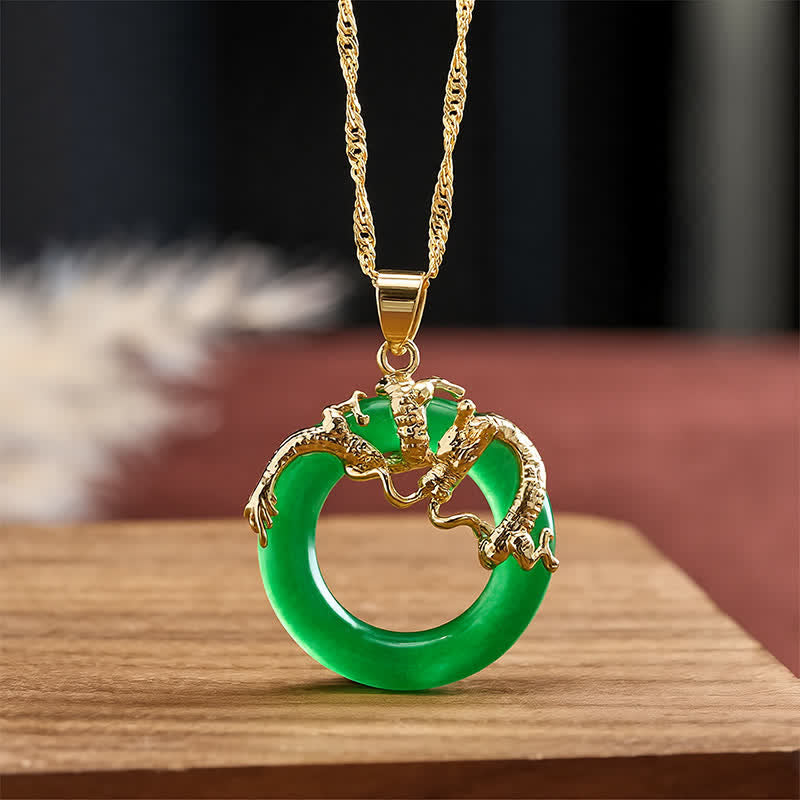 Buddha Stones Jade Dragon Round Pendant Protection Necklace - image 2