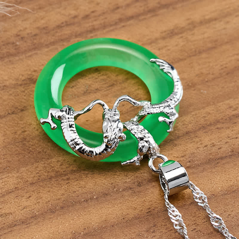 Buddha Stones Jade Dragon Round Pendant Protection Necklace - image 11