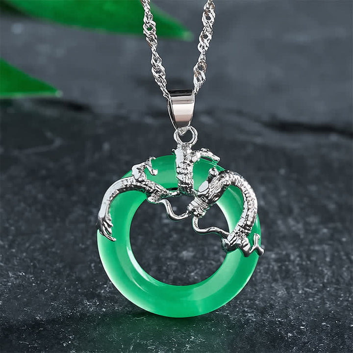 Buddha Stones Jade Dragon Round Pendant Protection Necklace - Silvery - image 7