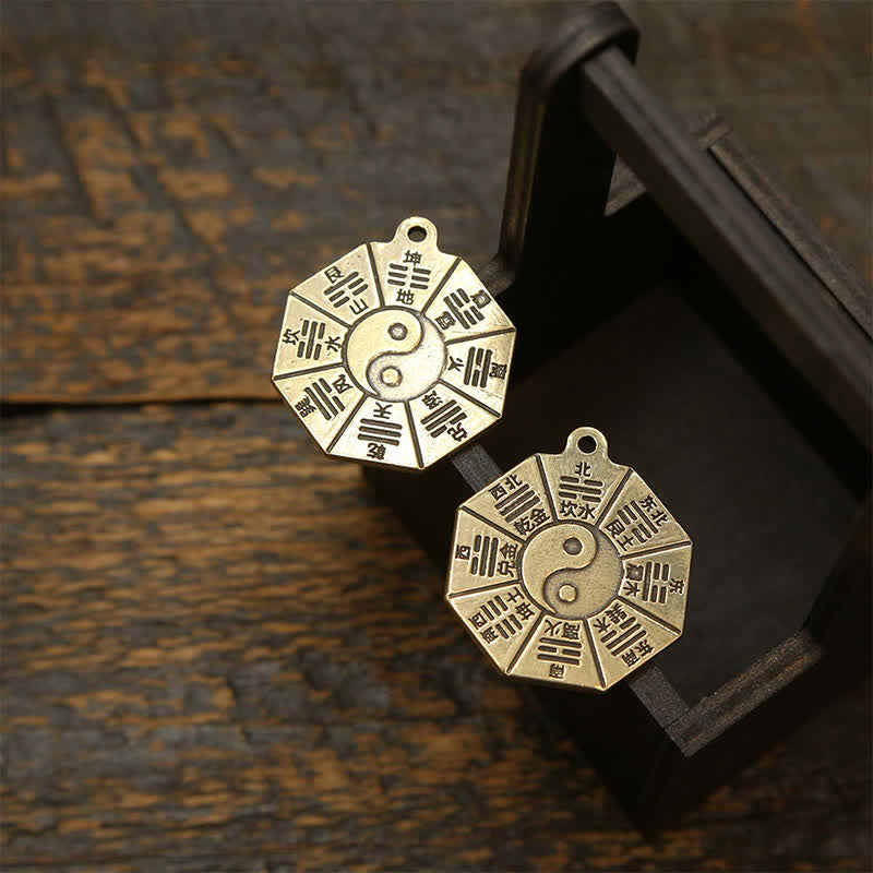 Buddha Stones Vintage Brass Bagua Pi Xiu Five Emperor Coins Pendant Protection Yin Yang Keychains - image 12