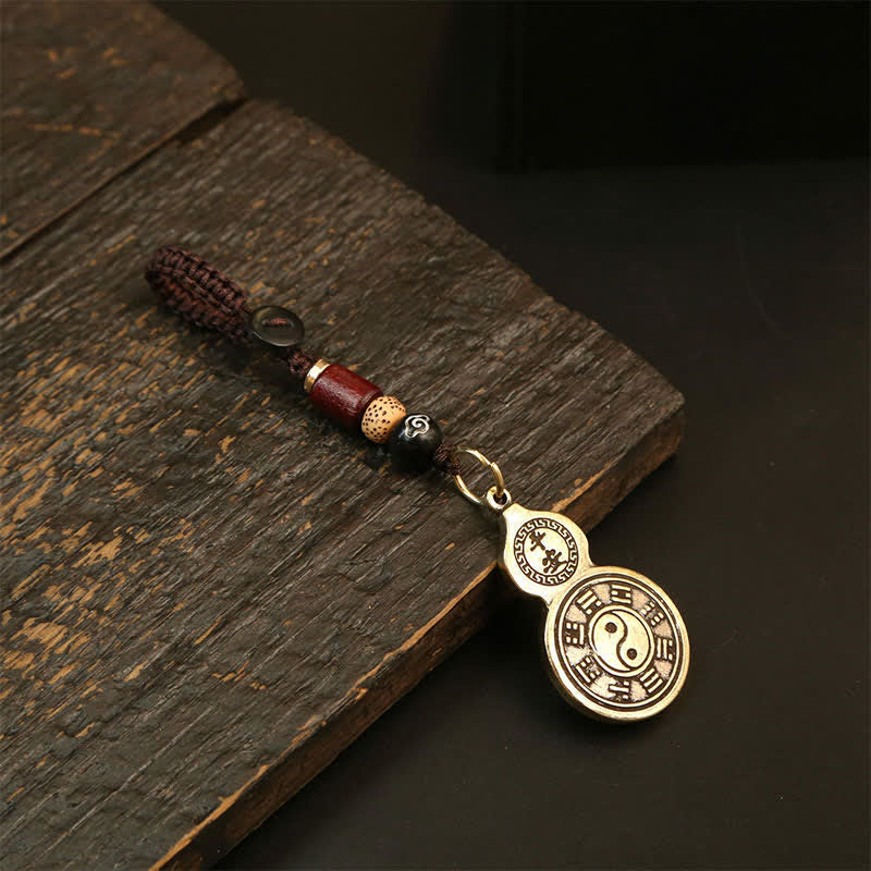 Buddha Stones Brass Bagua Gourd Pi Xiu Five Emperor Coins Pendant Protection Amulet Keychains - Gourd - image 1