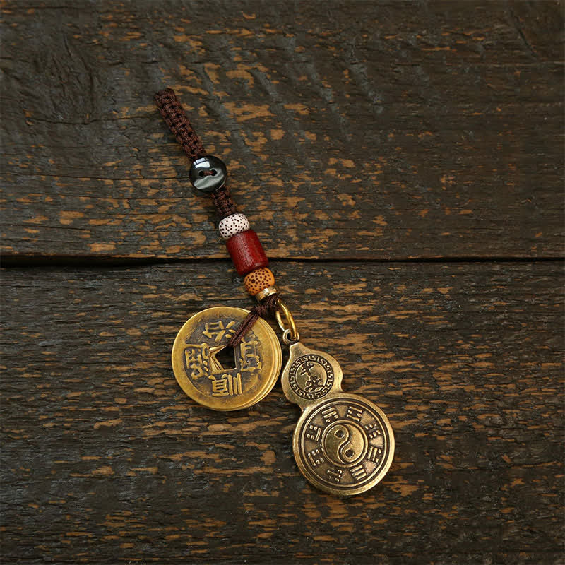Buddha Stones Brass Bagua Gourd Pi Xiu Five Emperor Coins Pendant Protection Amulet Keychains - Gourd Five Emperor Coins - image 2