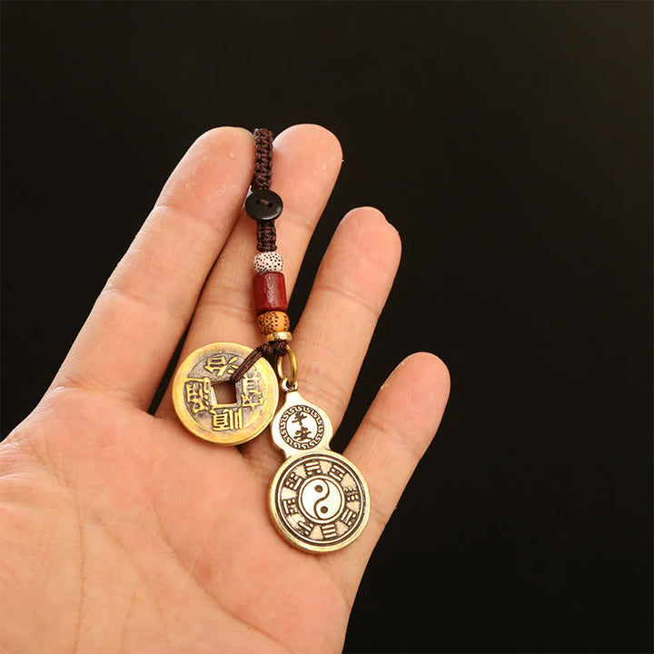 Buddha Stones Brass Bagua Gourd Pi Xiu Five Emperor Coins Pendant Protection Amulet Keychains - image 13