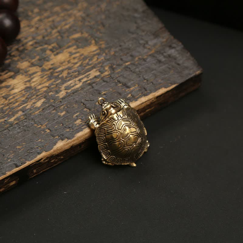 Buddha Stones Articulated Brass Turtle Prosperity Charm Keychains - image 2