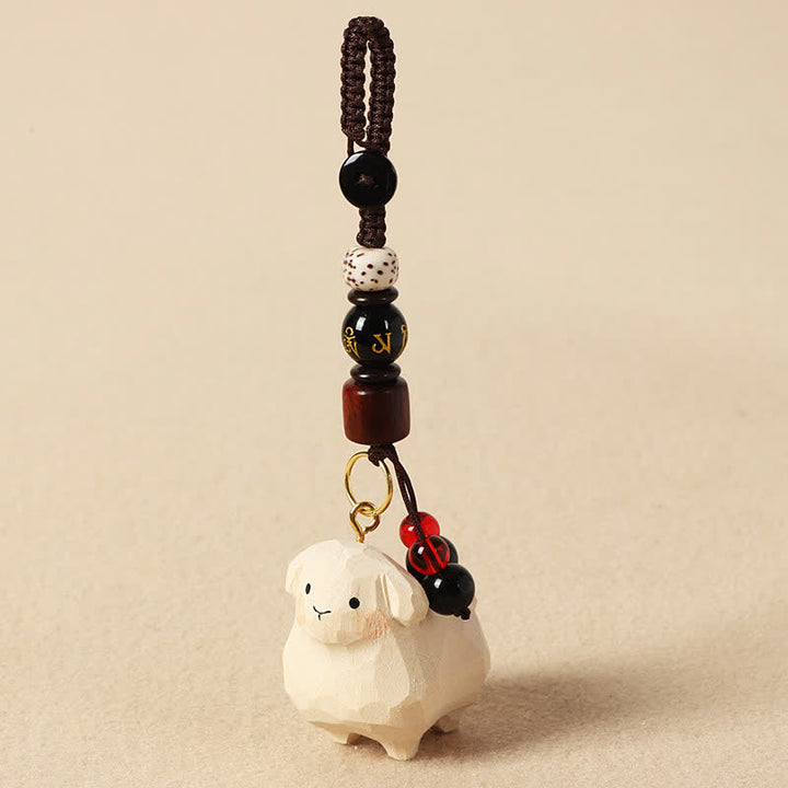 Buddha Stones Linden Wood Lamb Om Mani Padme Hum Plum Bossom Hand-carved Keychains - image 8