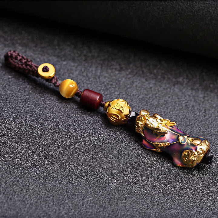 Buddha Stones Brass Color Change Pi Xiu Wealth Energy Braided Rope Car Keychains - image 9