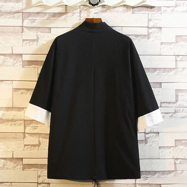Buddha Stones Spring Summer Casual Vintage Embroidery Crane Men's Elbow-Length Sleeve Kimono - image 18