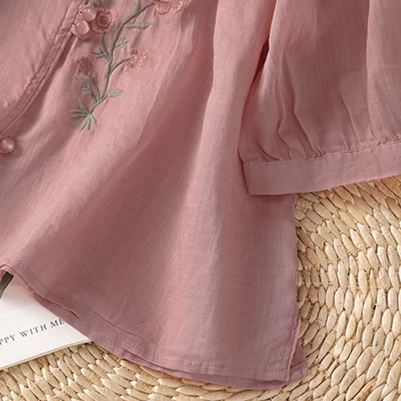 Buddha Stones Summer Tang Style Vintage Embroidery Floral Women's Elbow-Length Sleeve Shirts - image 11