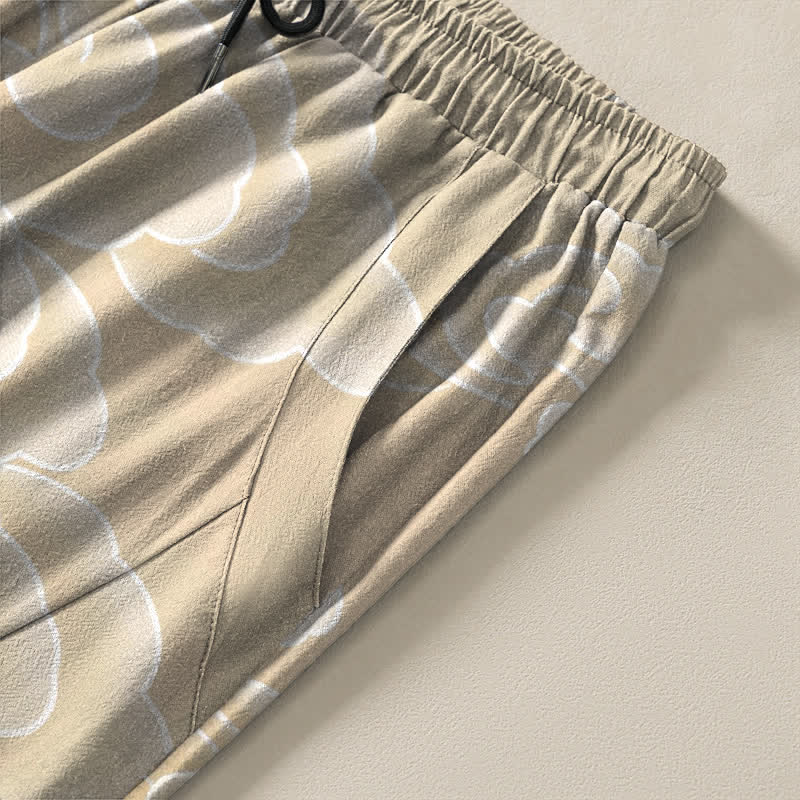 Buddha Stones Pure Cotton Auspicious Cloud Bird Pattern Drawstring Men's Tapered Pants With Pockets - image 4