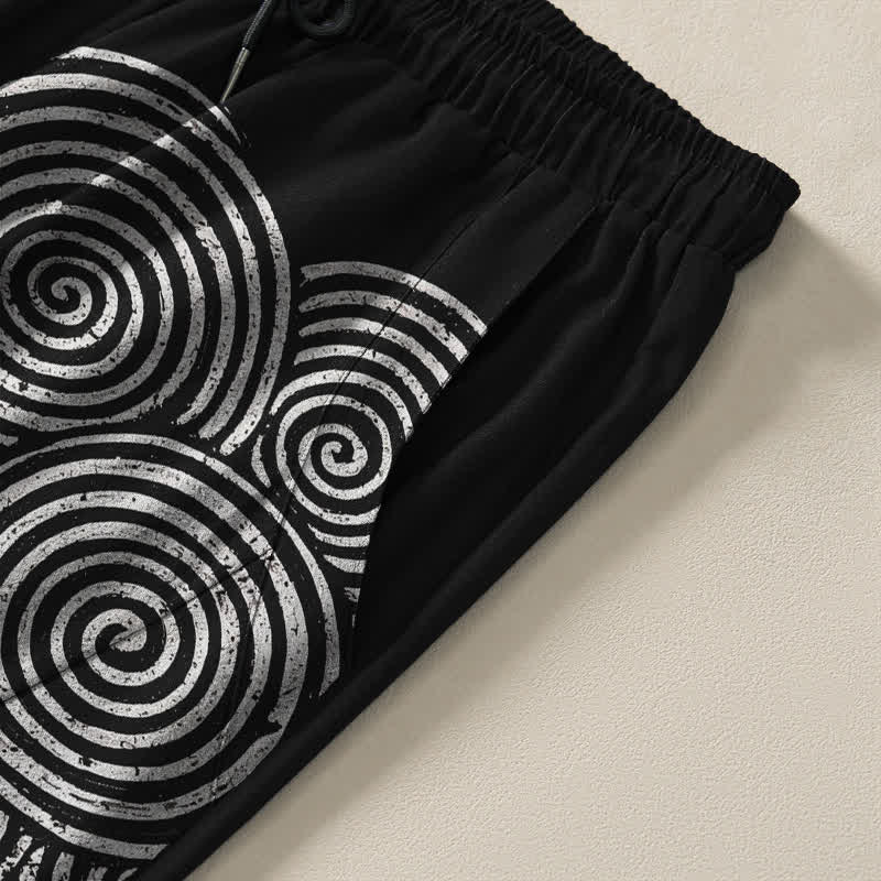 Buddha Stones Pure Cotton Concentric Spiral Pattern Drawstring Men's Tapered Pants With Pockets - image 4