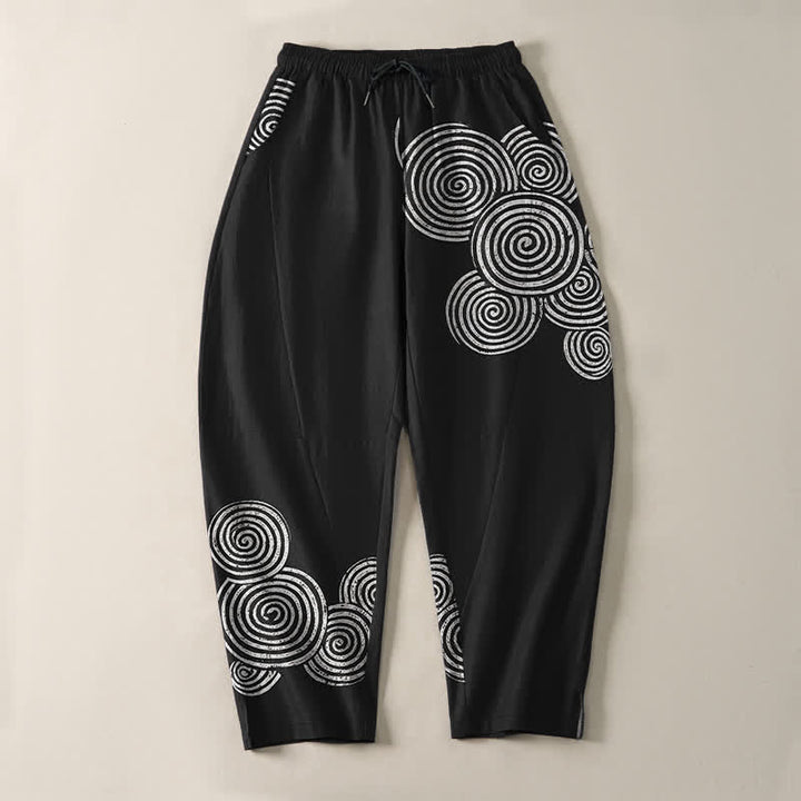 Buddha Stones Pure Cotton Concentric Spiral Pattern Drawstring Men's Tapered Pants With Pockets - image 2