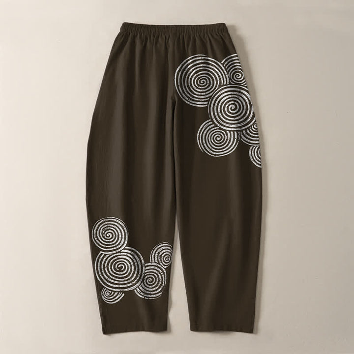 Buddha Stones Pure Cotton Concentric Spiral Pattern Drawstring Men's Tapered Pants With Pockets - image 10