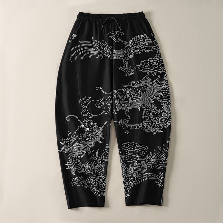 Buddha Stones Pure Cotton Imperial Dragon Pattern Drawstring Men's Tapered Pants With Pockets - image 2
