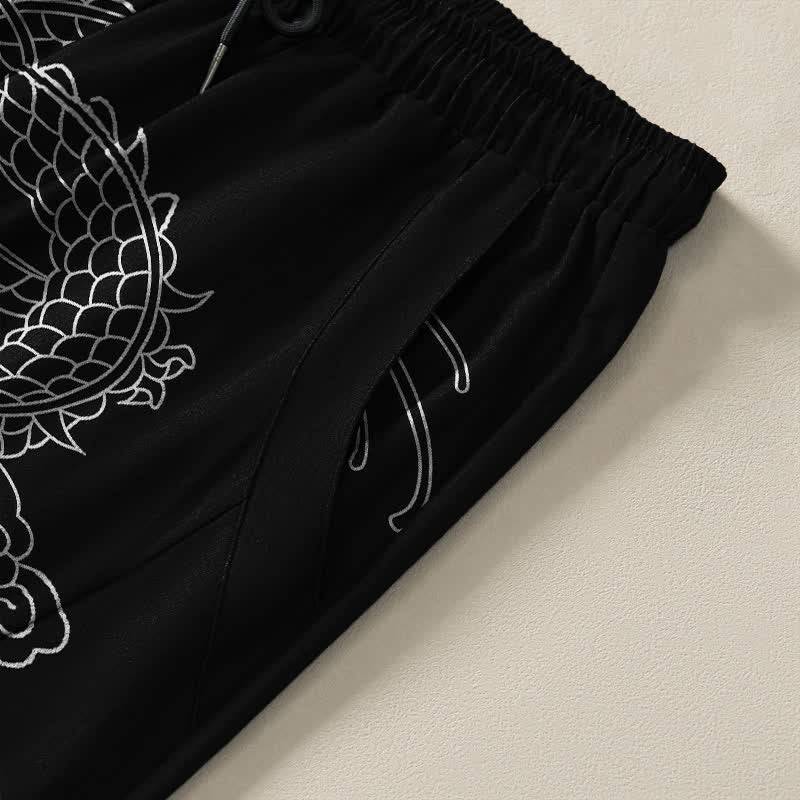 Buddha Stones Pure Cotton Imperial Dragon Pattern Drawstring Men's Tapered Pants With Pockets - image 4