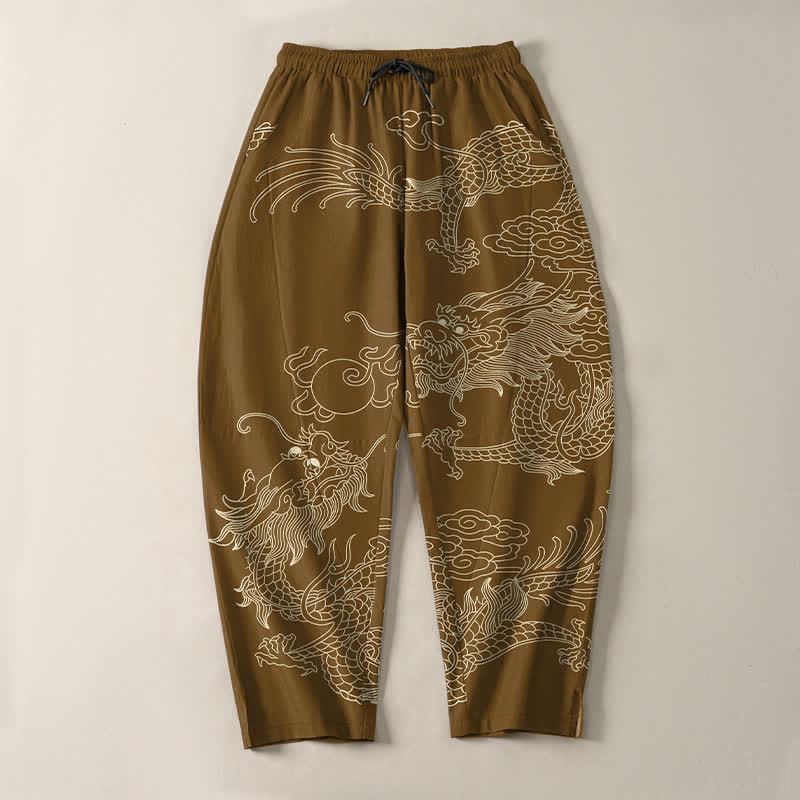 Buddha Stones Pure Cotton Imperial Dragon Pattern Drawstring Men's Tapered Pants With Pockets - image 13