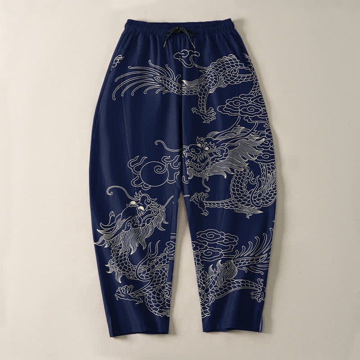 Buddha Stones Pure Cotton Imperial Dragon Pattern Drawstring Men's Tapered Pants With Pockets - image 9