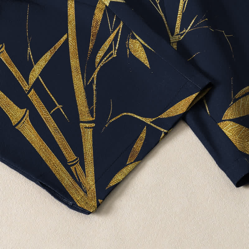 Buddha Stones Pure Cotton Golden Bamboo Pattern Drawstring Men's Tapered Pants With Pockets - image 5