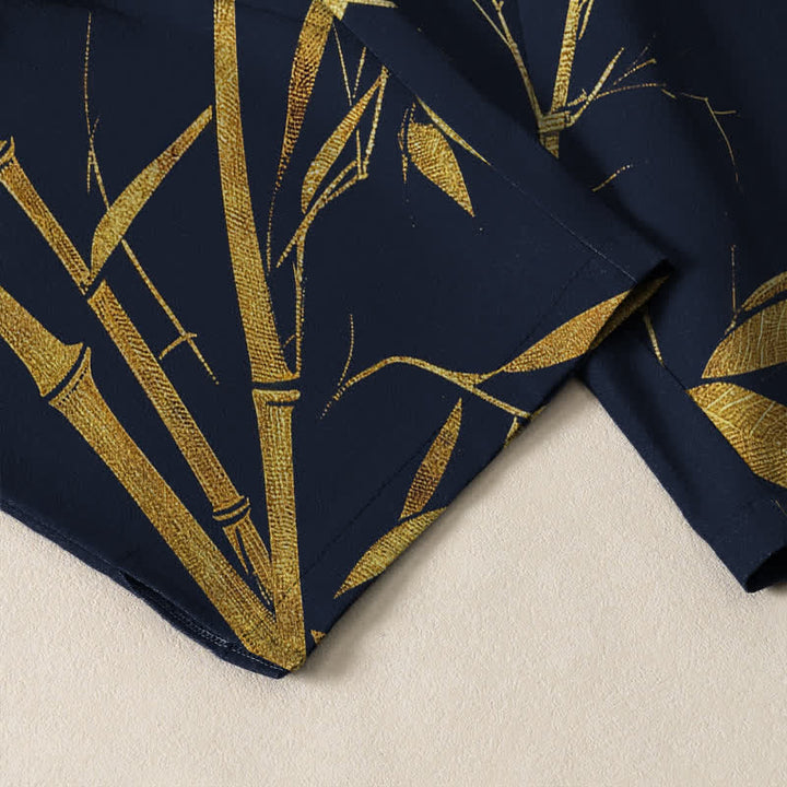 Buddha Stones Pure Cotton Golden Bamboo Pattern Drawstring Men's Tapered Pants With Pockets - image 5