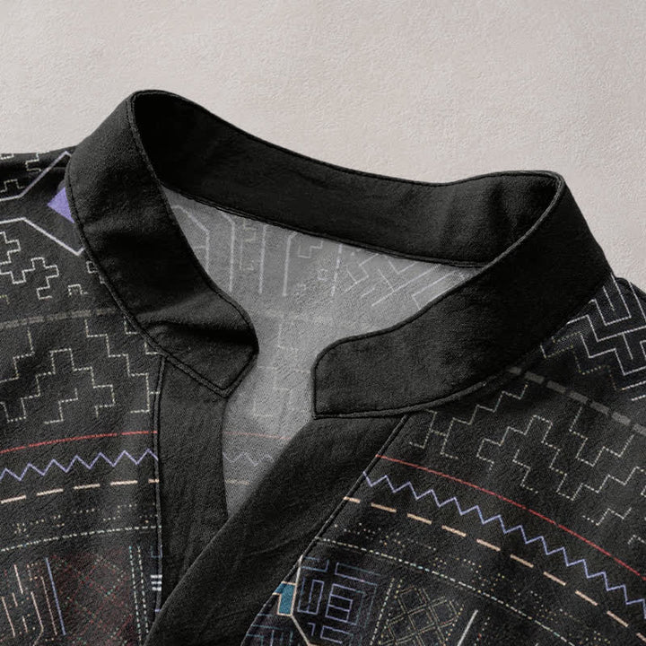 Buddha Stones Cotton Tribal Mandala Pattern Men's Short Sleeve Half Button Shirt - image 2