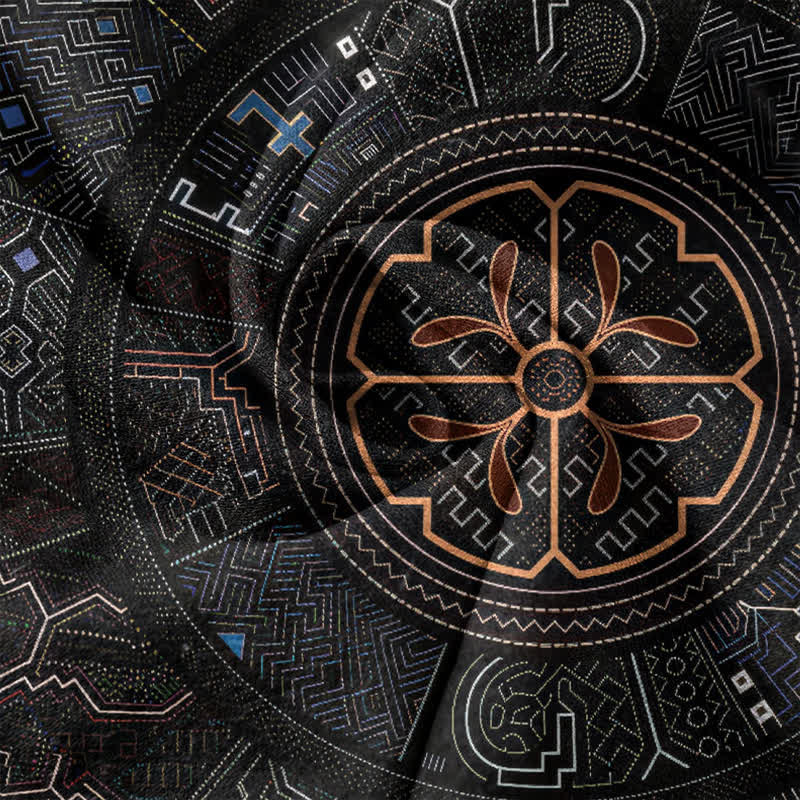 Buddha Stones Cotton Tribal Mandala Pattern Men's Short Sleeve Half Button Shirt - image 4