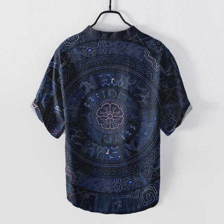 Buddha Stones Cotton Tribal Mandala Pattern Men's Short Sleeve Half Button Shirt - image 6