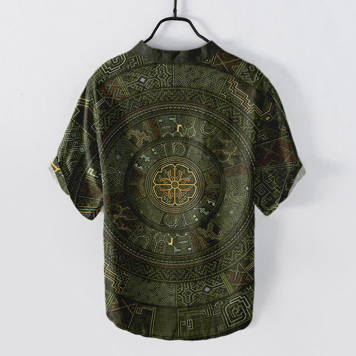 Buddha Stones Cotton Tribal Mandala Pattern Men's Short Sleeve Half Button Shirt - image 8