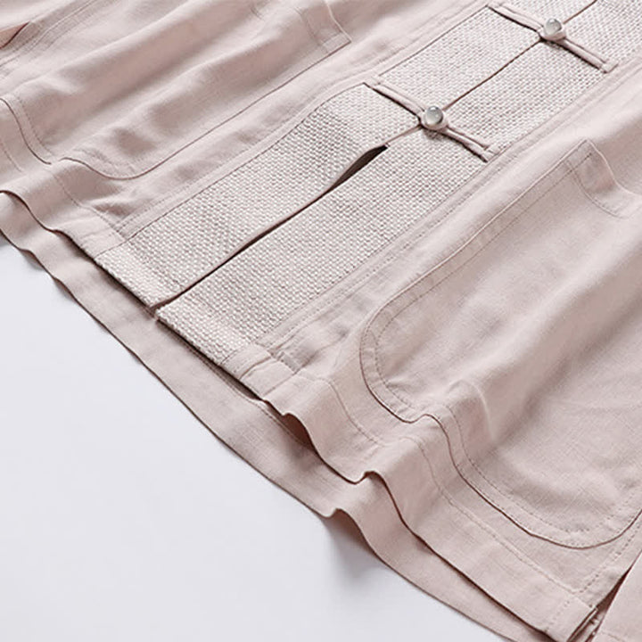Buddha Stones 2Pcs Spring Tang Style Mandarin Collar Frog Button Solid Long Sleeve Shirt Pants Men's Meditation Cloth With Pockets - image 6