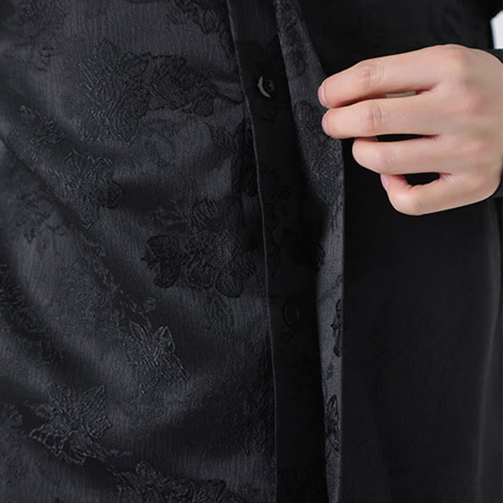 Buddha Stones Fall Elegant Tang Style Mandarin Collar Floral Men's Long Sleeve Shirts - image 12