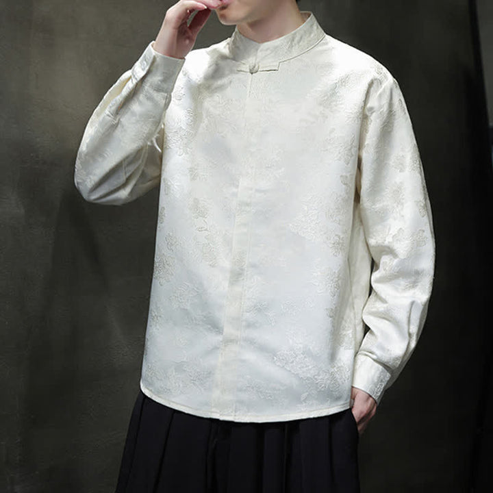 Buddha Stones Fall Elegant Tang Style Mandarin Collar Floral Men's Long Sleeve Shirts - image 19