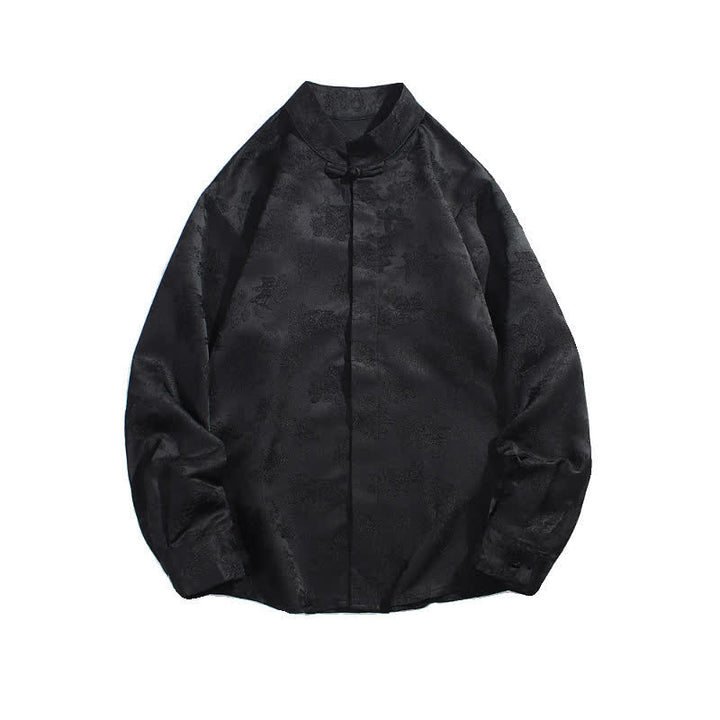 Buddha Stones Fall Elegant Tang Style Mandarin Collar Floral Men's Long Sleeve Shirts - image 9
